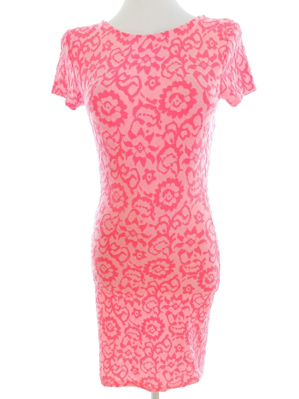 River island Rozmiar 6 (32) Kolor Różowy Okrągły dekolt Sukienka Bodycon Krótki rękaw Do Kolan
