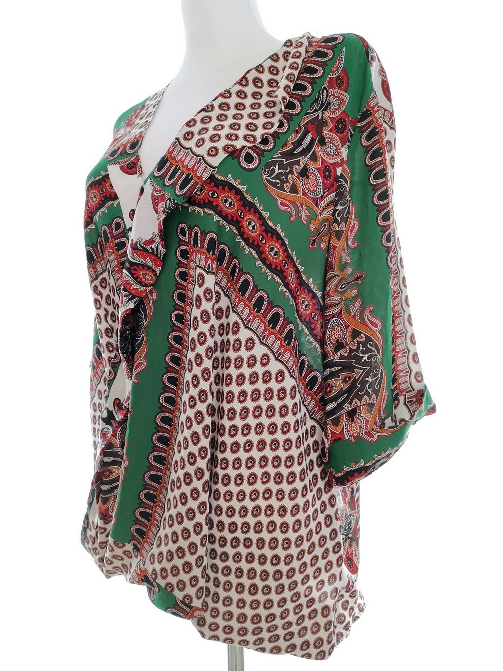 River island Rozmiar 18 (44) Kolor Brązowy Paisley W serek Bluzka Rękaw 3/4
