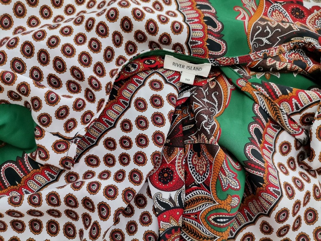 River island Rozmiar 18 (44) Kolor Brązowy Paisley W serek Bluzka Rękaw 3/4