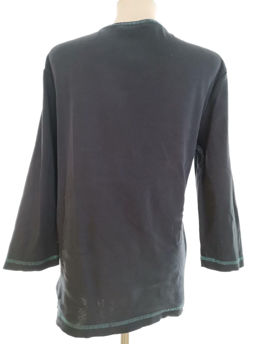 IMG_20220310_112718.jpg Signature Rozmiar L Kolor Granatowy Split Crew Neck Bluzka Popover Guziki Rękaw 3/4 Materiał Bawełna 100%