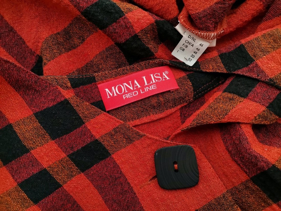 MONA LISA Rozmiar 46 Kolor Pomarańczowy Krata W serek Tunika Zapinana Bluzka Krótki rękaw Materiał Len MONA LISA Rozmiar 46 Kolor Pomarańczowy Krata W serek Tunika Zapinana Bluzka Krótki rękaw Materiał Len