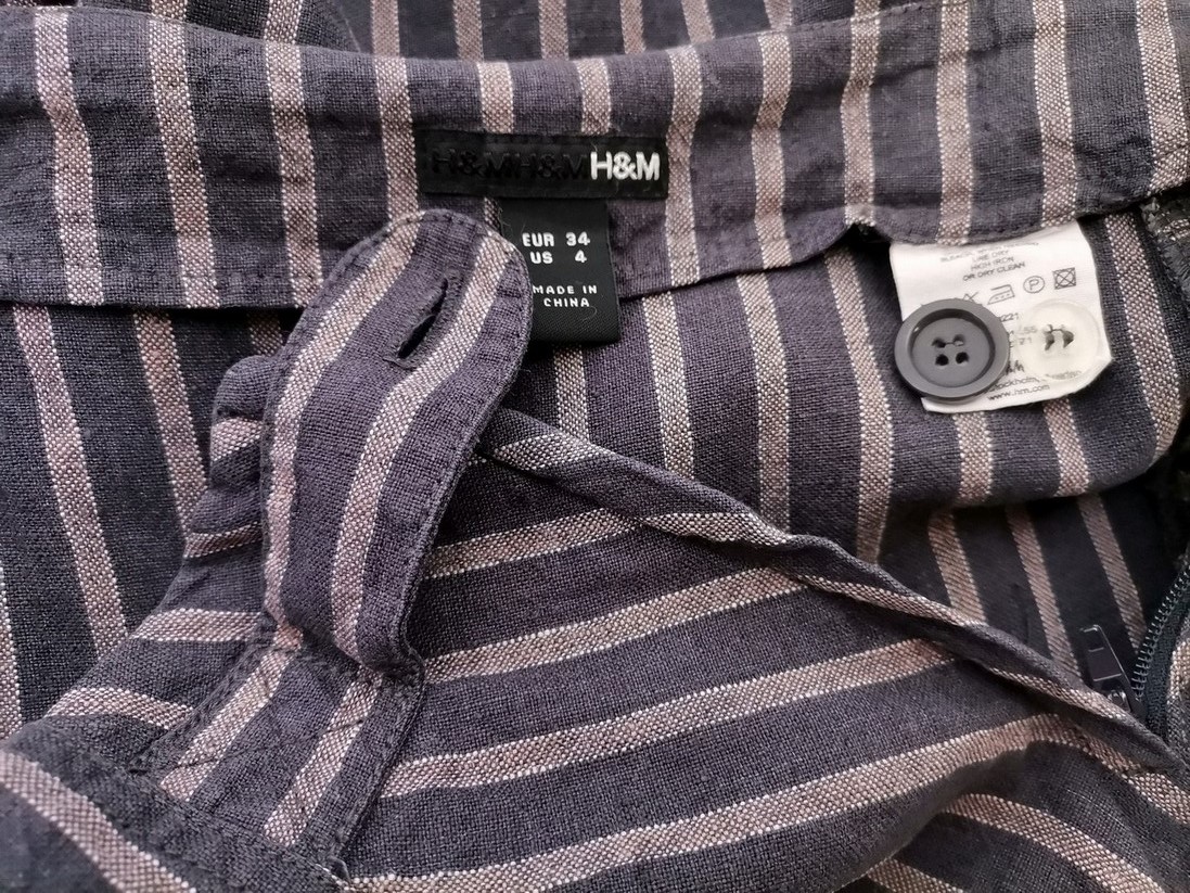 IMG_20220322_135057.jpg H&m Rozmiar 34 Kolor Granatowy Pasy A-Line Spódnica Midi Materiał Len 100%