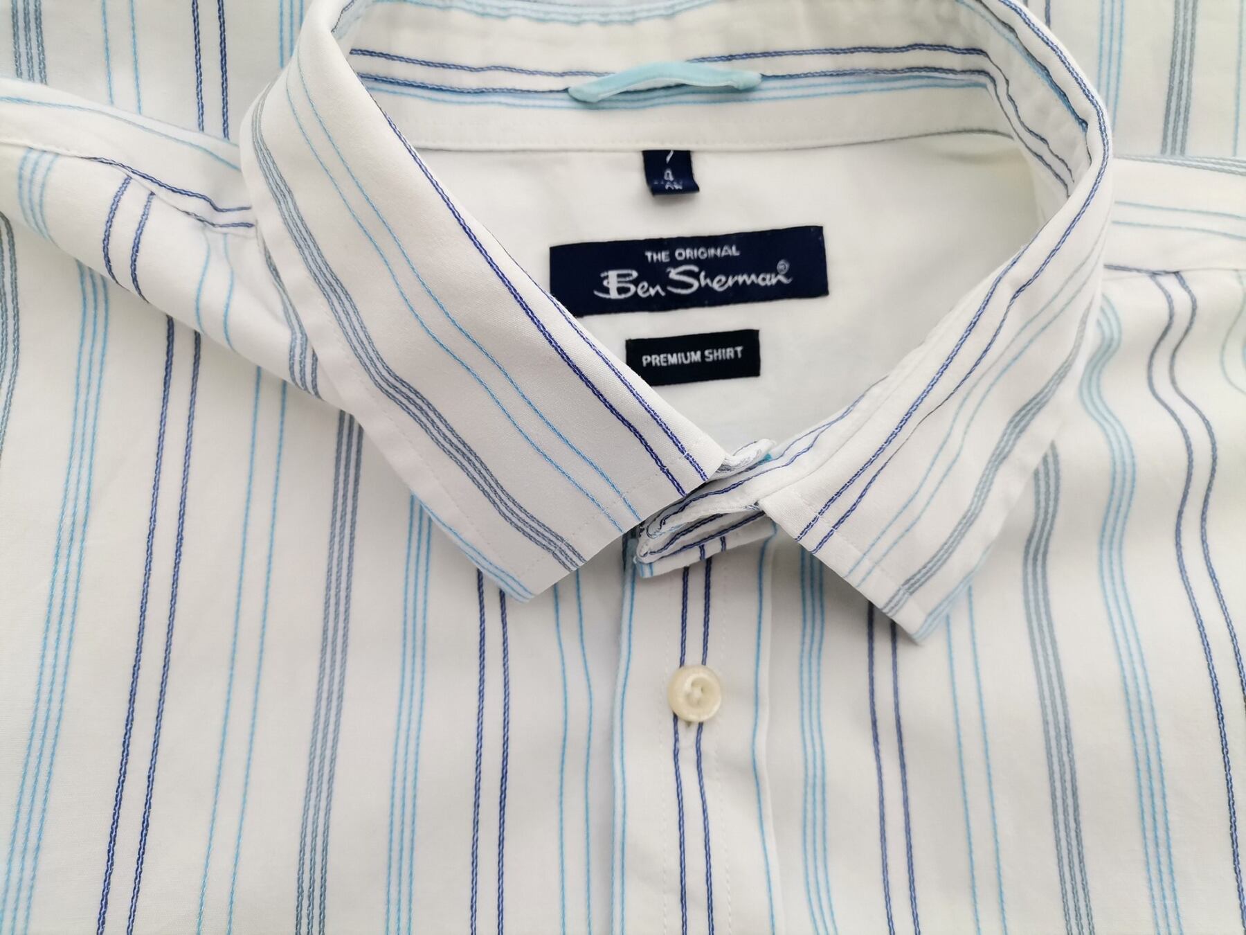 IMG_20220324_094458.jpg BEN SHERMAN Rozmiar 4 (XL) Kolor Biały Pasy Kołnierz Męska Koszula Casual Długi rękaw Materiał Bawełna 100%