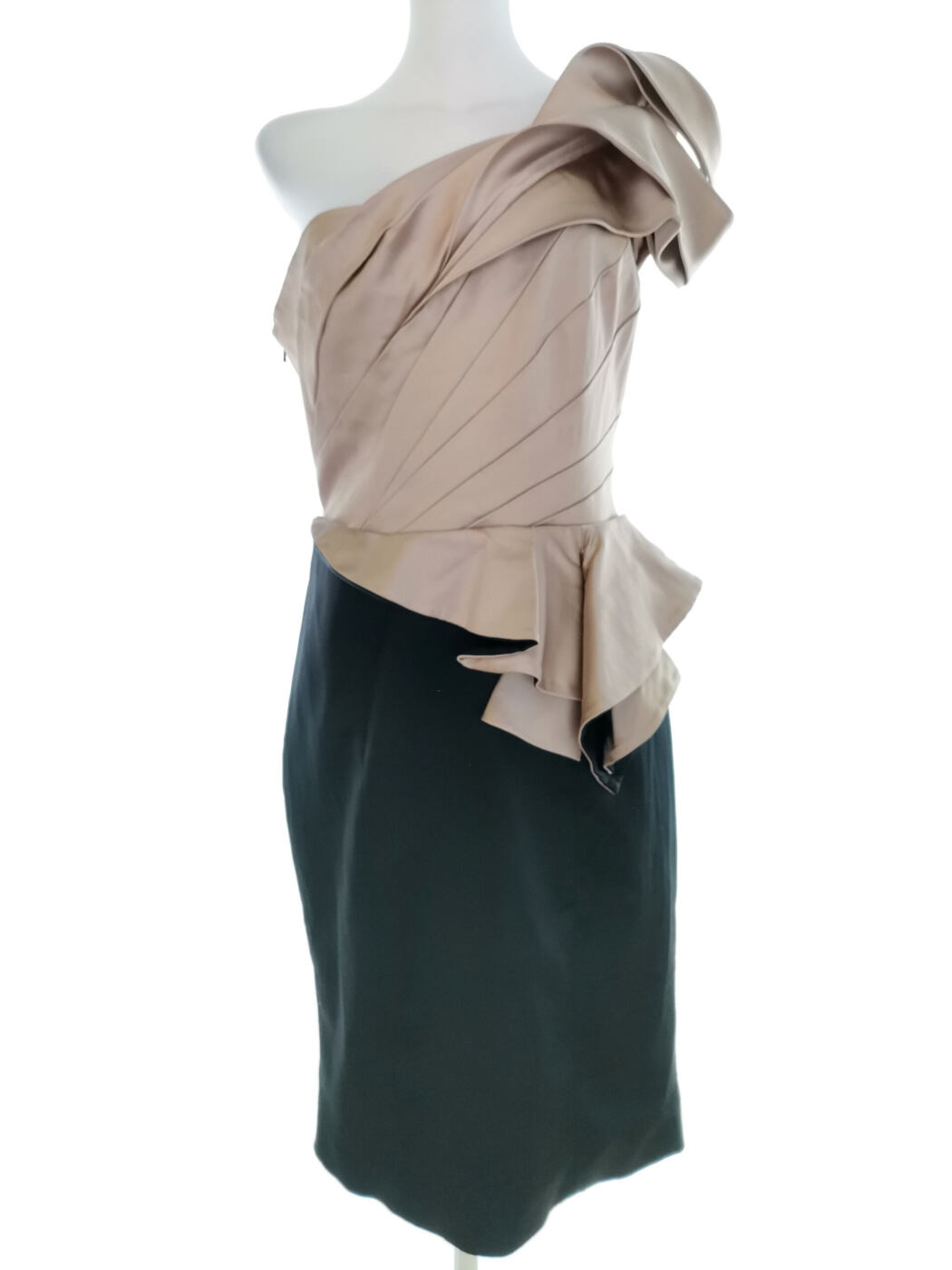 Karen MILLEN Rozmiar 14 (42) Kolor Beżowy Na Jedno Ramię Suknia Balowa Sukienka Wieczorowa Krótki rękaw Midi