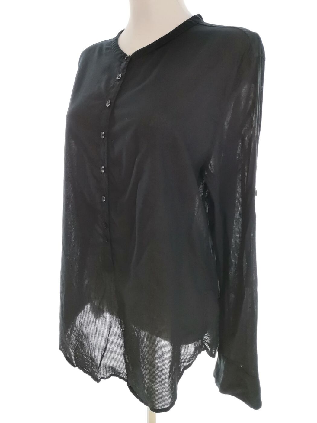 Hunkydory Rozmiar L Kolor Czarny Crew Neck Bluzka Popover Guziki Długi rękaw Materiał Bawełna 100%