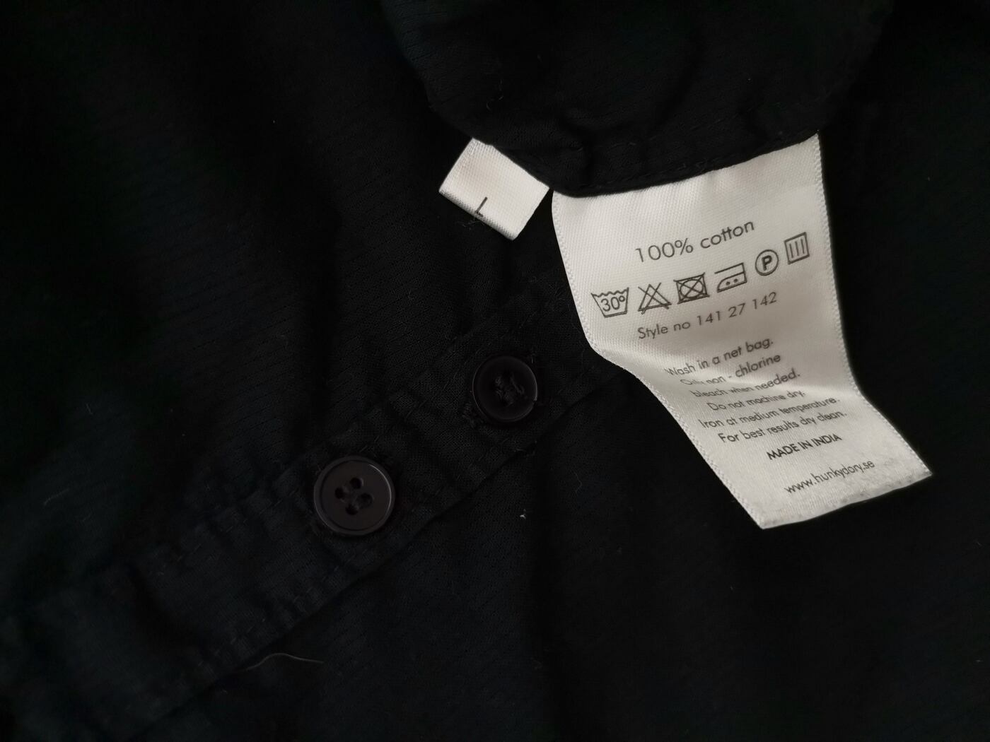 Hunkydory Rozmiar L Kolor Czarny Crew Neck Bluzka Popover Guziki Długi rękaw Materiał Bawełna 100%