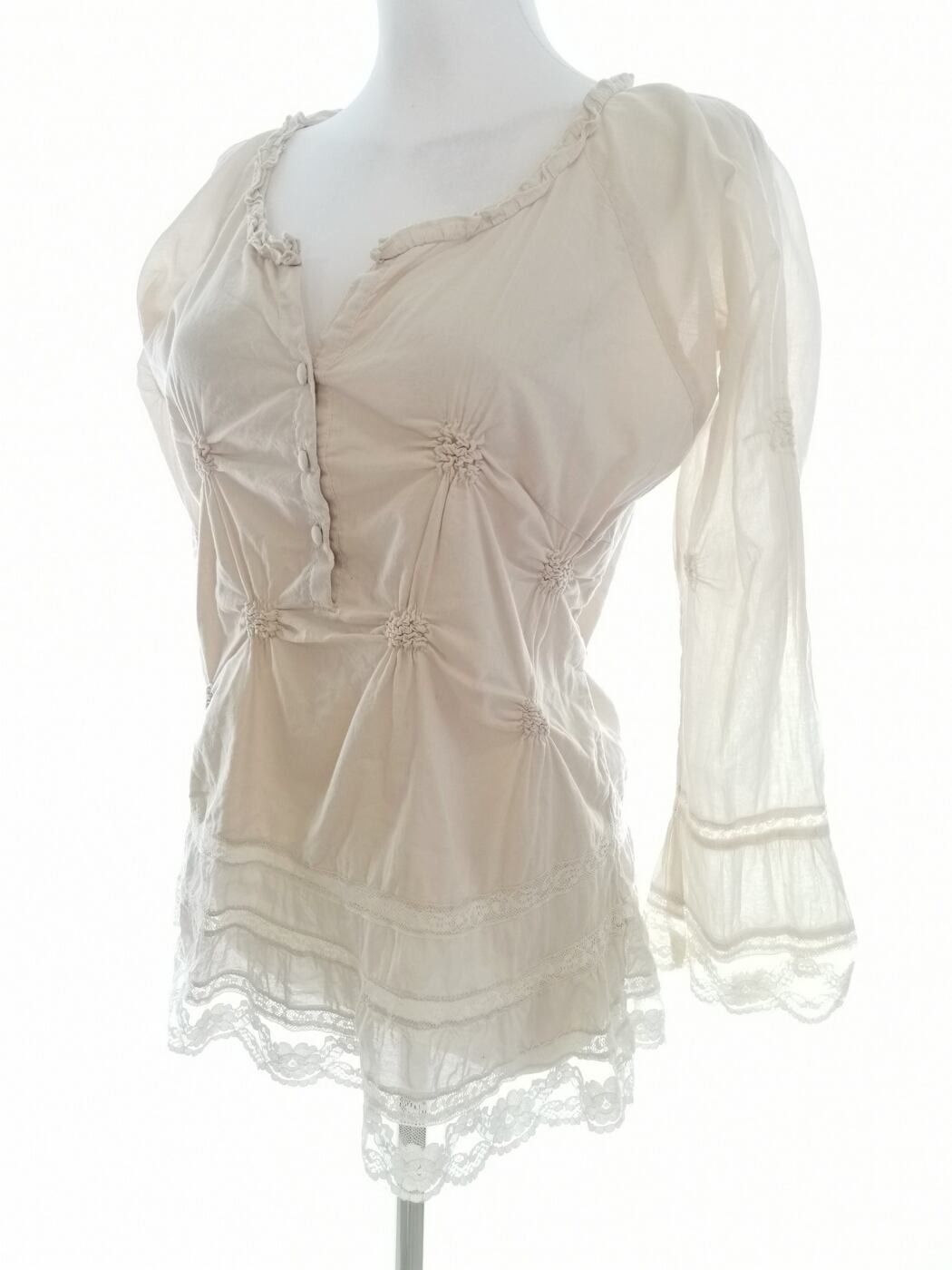 IMG_20220324_135500.jpg Cream Rozmiar 36 Kolor Kremowy Split Crew Neck Bluzka Peplum Długi rękaw