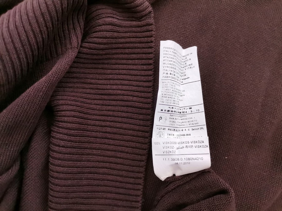 Sisley Rozmiar L Kolor Brązowy W serek Sukienka Letnia Krótki rękaw Midi Materiał Wiskoza 100%