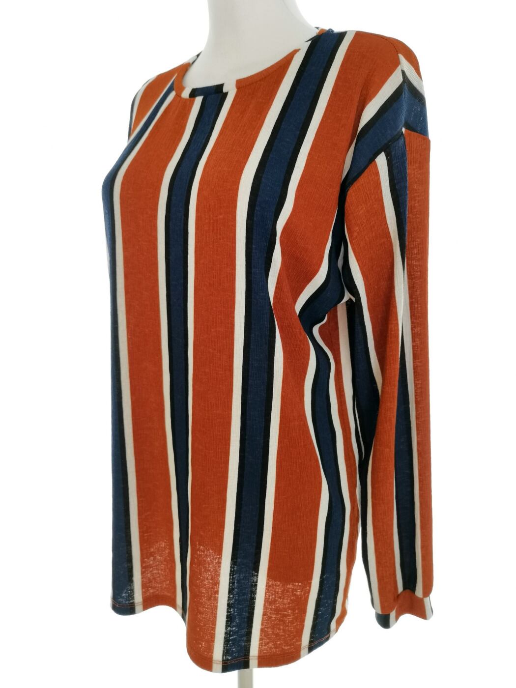 Vintage Rozmiar 12 (40) Kolor Pomarańczowy Pasy Okrągły dekolt Tunika Bluzka Długi rękaw Vintage Rozmiar 12 (40) Kolor Pomarańczowy Pasy Okrągły dekolt Tunika Bluzka Długi rękaw