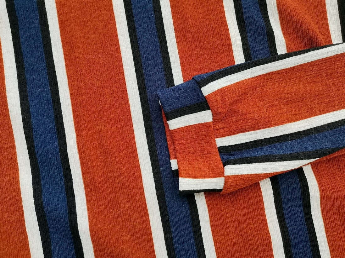 Vintage Rozmiar 12 (40) Kolor Pomarańczowy Pasy Okrągły dekolt Tunika Bluzka Długi rękaw Vintage Rozmiar 12 (40) Kolor Pomarańczowy Pasy Okrągły dekolt Tunika Bluzka Długi rękaw