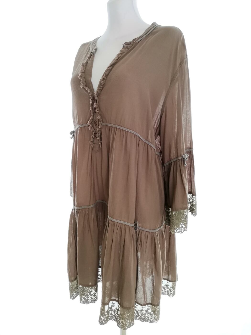 Rosebud Rozmiar XL Kolor Brązowy W serek Tunika Bluzka Rękaw 3/4 Materiał Wiskoza Rosebud Rozmiar XL Kolor Brązowy W serek Tunika Bluzka Rękaw 3/4 Materiał Wiskoza