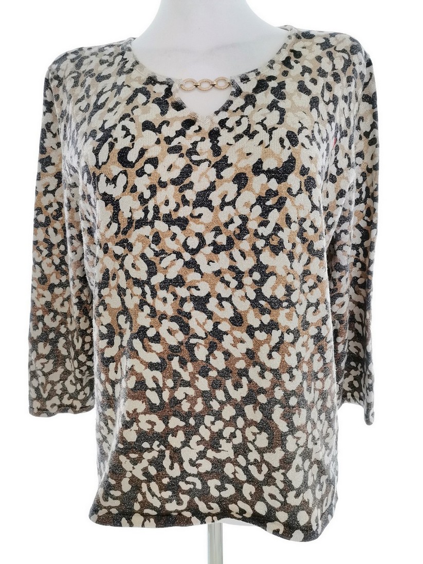 Alfred Dunner Rozmiar 42/44 Kolor Kremowy Okrągły dekolt Sweter Rękaw 3/4 Materiał Rayon Cienka dzianina