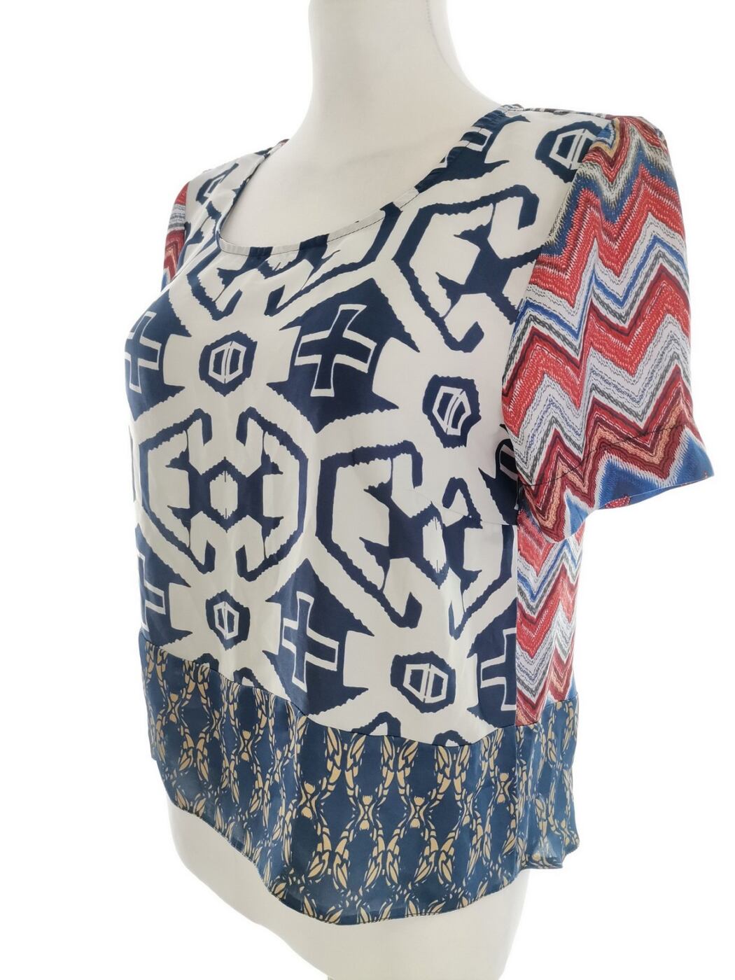 River island Rozmiar 10 (36) Kolor Granatowy Okrągły dekolt Bluzka Krótki rękaw
