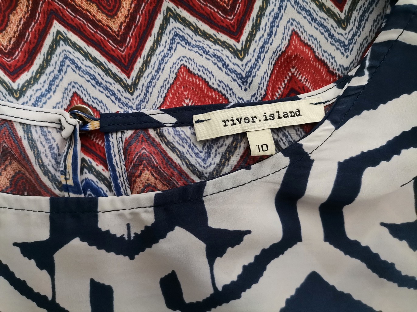 River island Rozmiar 10 (36) Kolor Granatowy Okrągły dekolt Bluzka Krótki rękaw