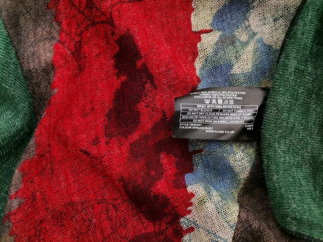 Klass Rozmiar S Kolor Zielony Drapowany dekolt Tunika Bluzka Dzianina Długi rękaw Materiał Akryl Klass Rozmiar S Kolor Zielony Drapowany dekolt Tunika Bluzka Dzianina Długi rękaw Materiał Akryl