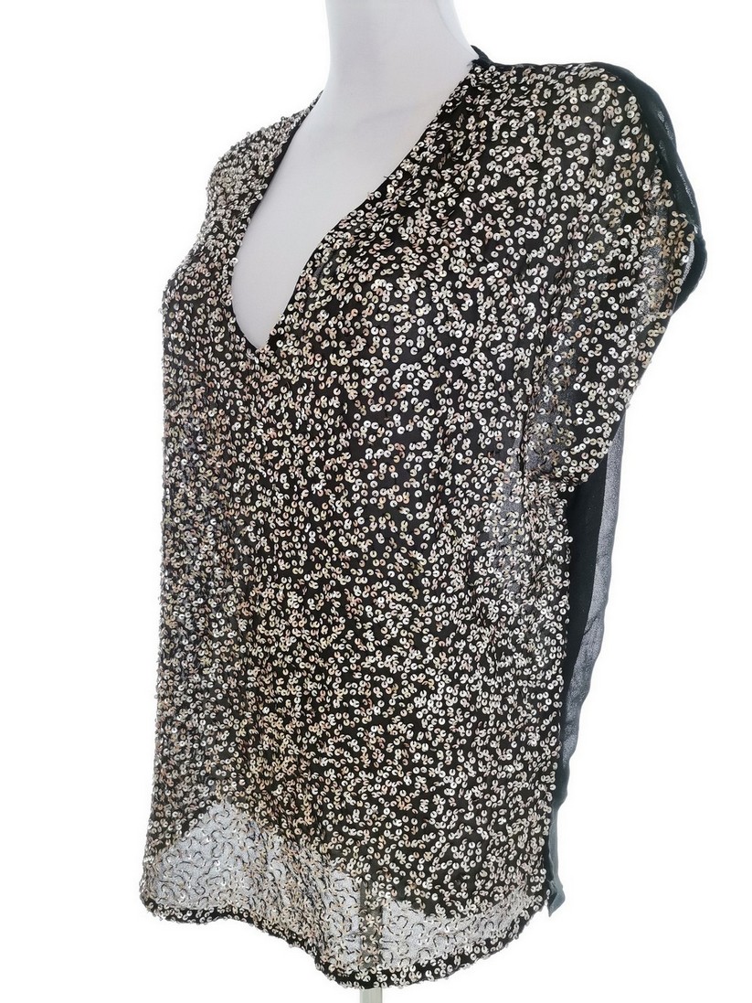 River island Rozmiar 10 (36) Kolor Czarny W serek Bluzka Krótki rękaw