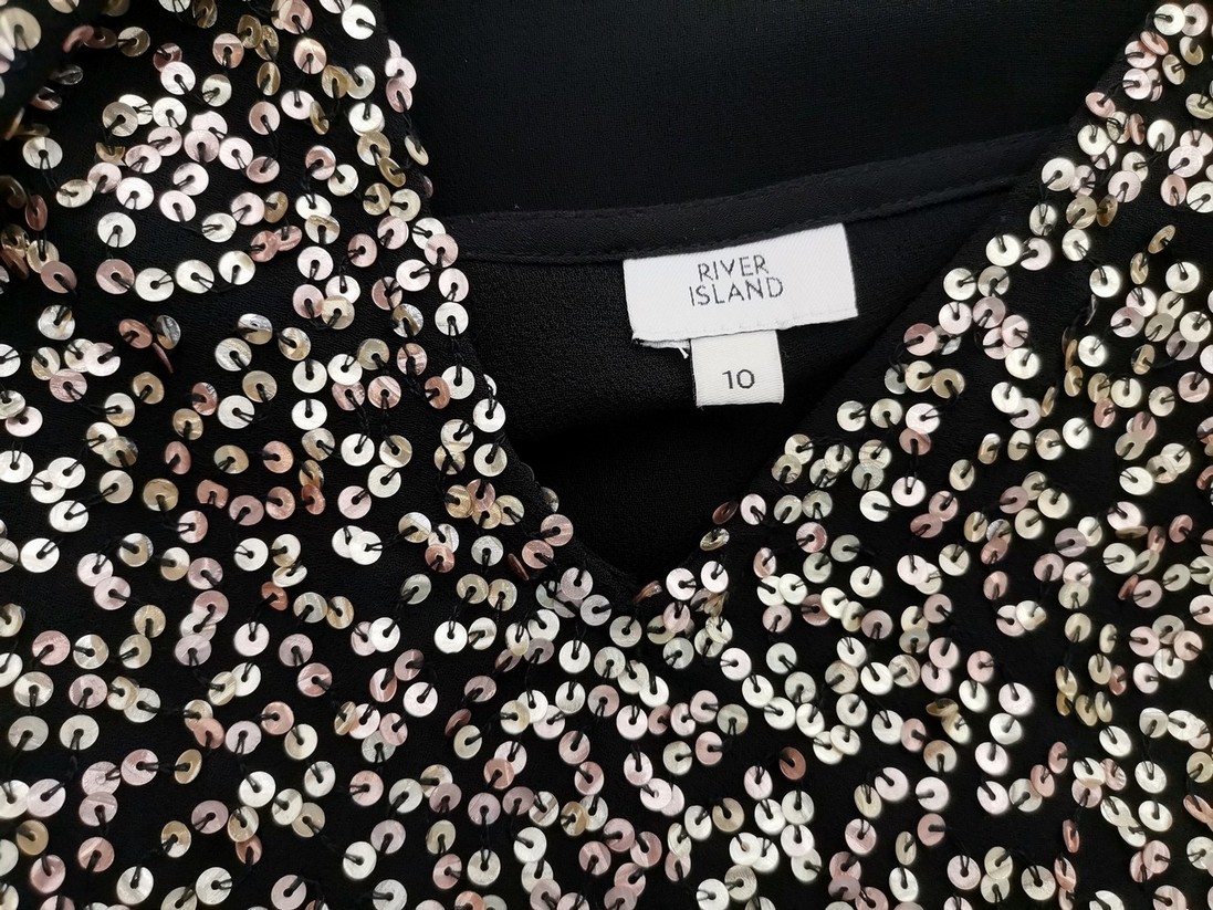 River island Rozmiar 10 (36) Kolor Czarny W serek Bluzka Krótki rękaw