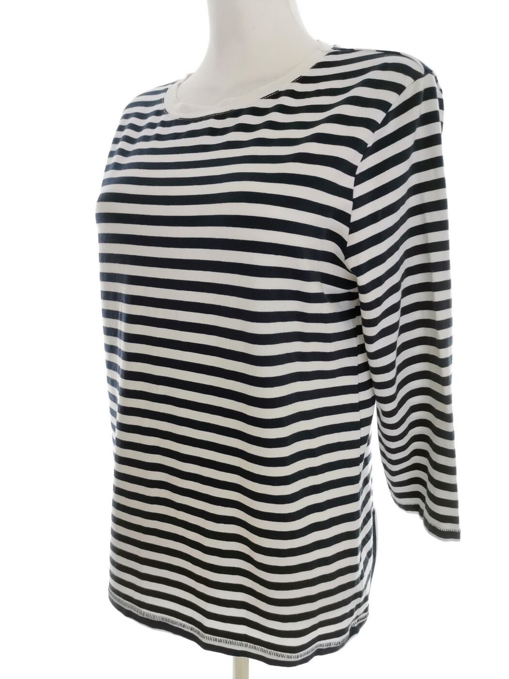 IMG_20220420_124524.jpg Dunnes stores Rozmiar L Kolor Granatowy Pasy Crew Neck Bluzka Rękaw 3/4 Materiał Bawełna