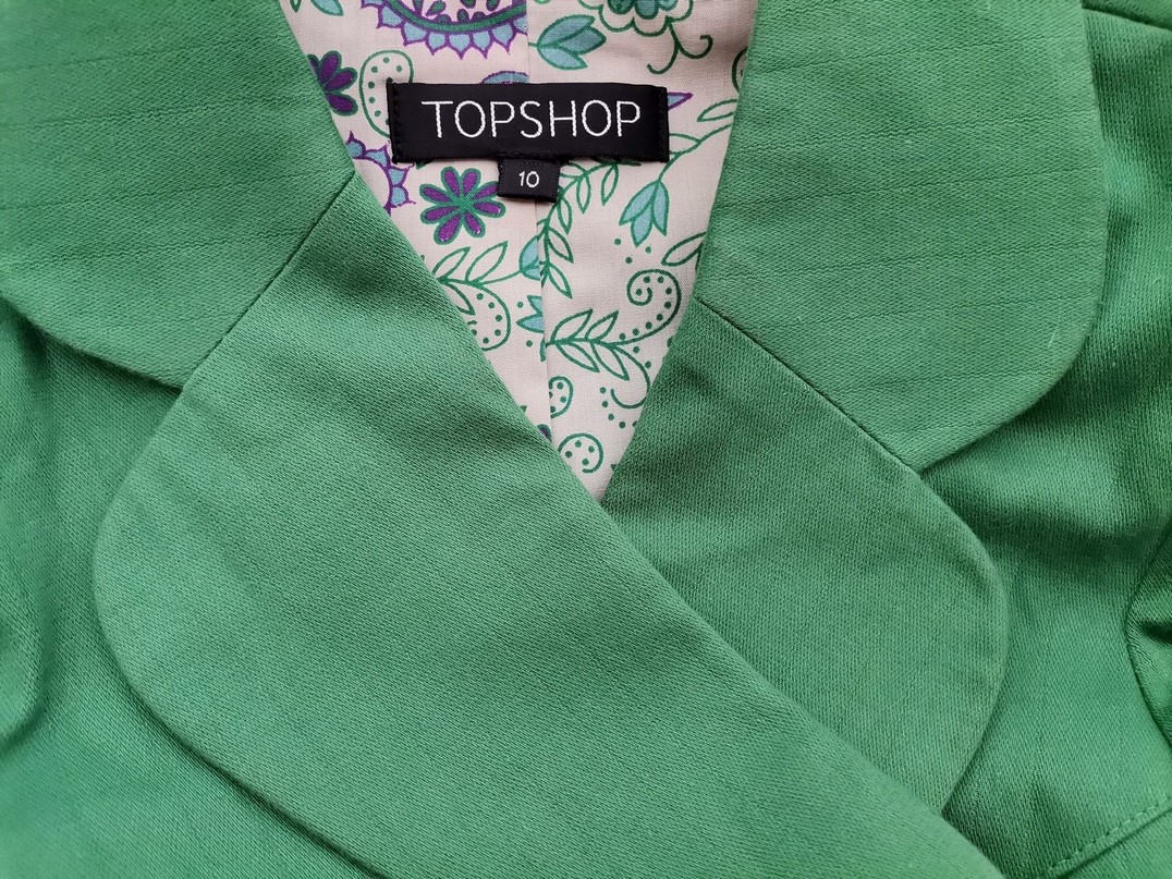 IMG_20220420_140539.jpg Topshop Rozmiar 10 (38) Kolor Zielony Kołnierz Żakiet z zapięciem Rękaw 3/4 Materiał Bawełna 100%