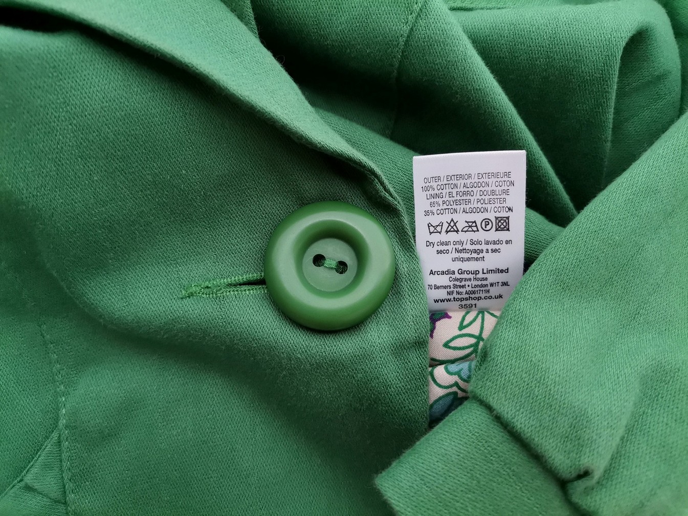 IMG_20220420_140558.jpg Topshop Rozmiar 10 (38) Kolor Zielony Kołnierz Żakiet z zapięciem Rękaw 3/4 Materiał Bawełna 100%