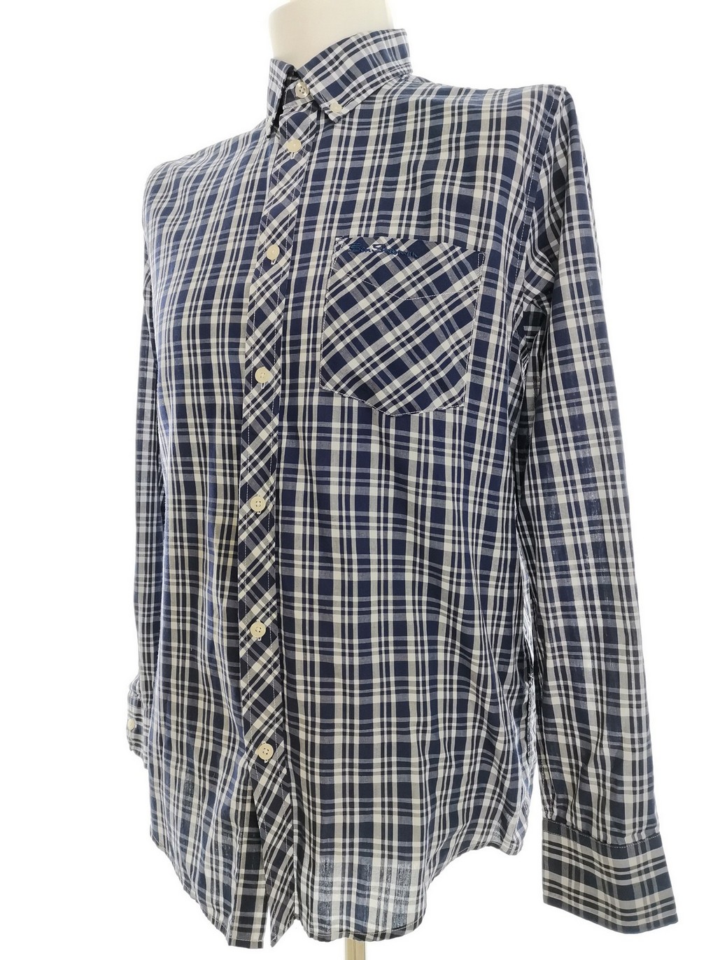 IMG_20220421_093937.jpg BEN SHERMAN Rozmiar M Kolor Niebieski Krata Kołnierz Męska Koszula Casual Długi rękaw Materiał Bawełna