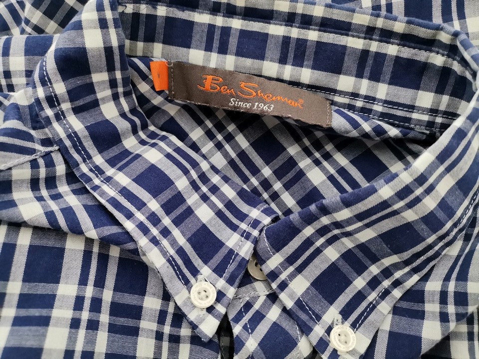 IMG_20220421_094012.jpg BEN SHERMAN Rozmiar M Kolor Niebieski Krata Kołnierz Męska Koszula Casual Długi rękaw Materiał Bawełna