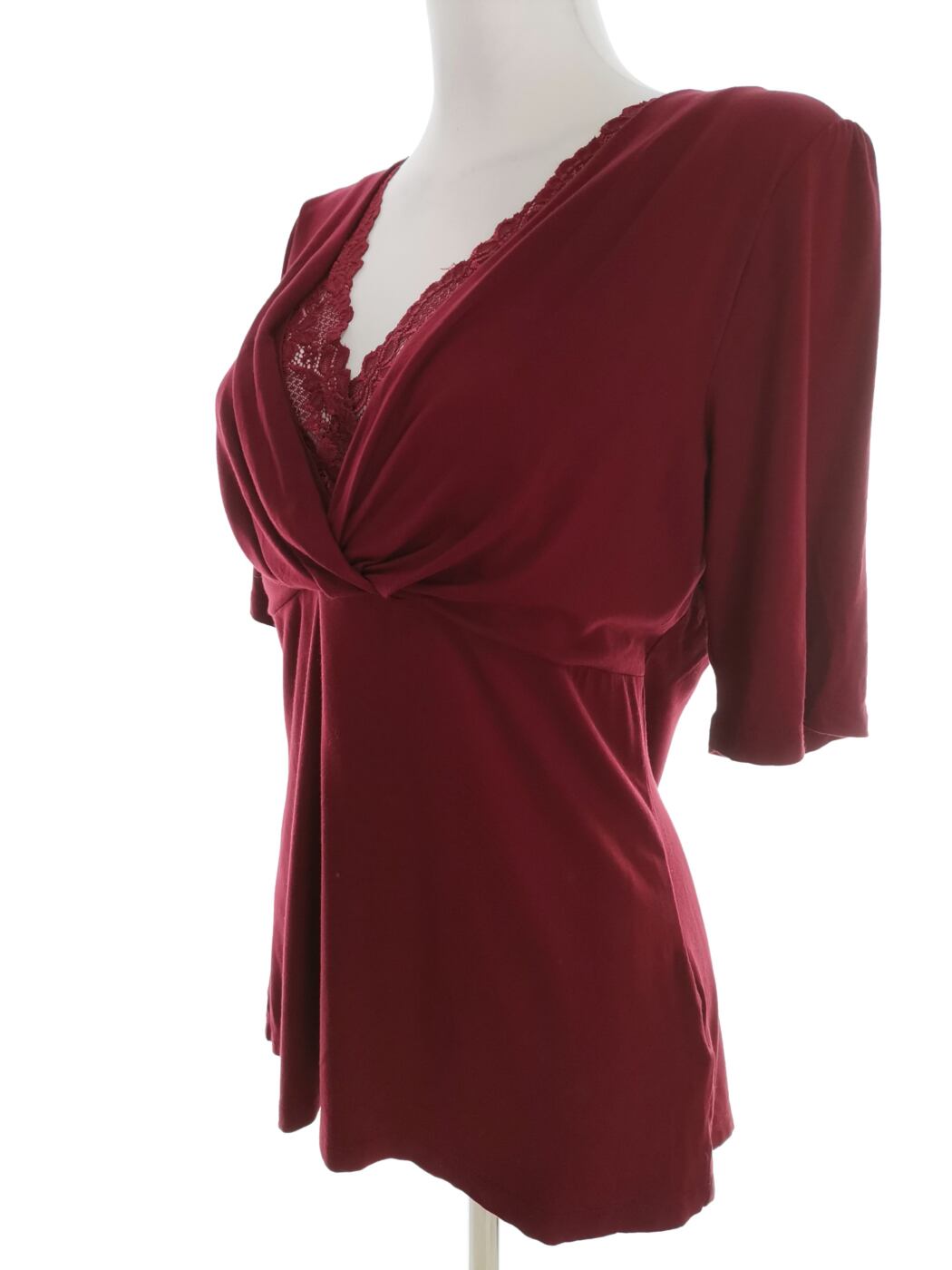 IMG_20220421_104323.jpg Rosebud Rozmiar M Kolor Bordowy W serek Bluzka Peplum Krótki rękaw Materiał Wiskoza