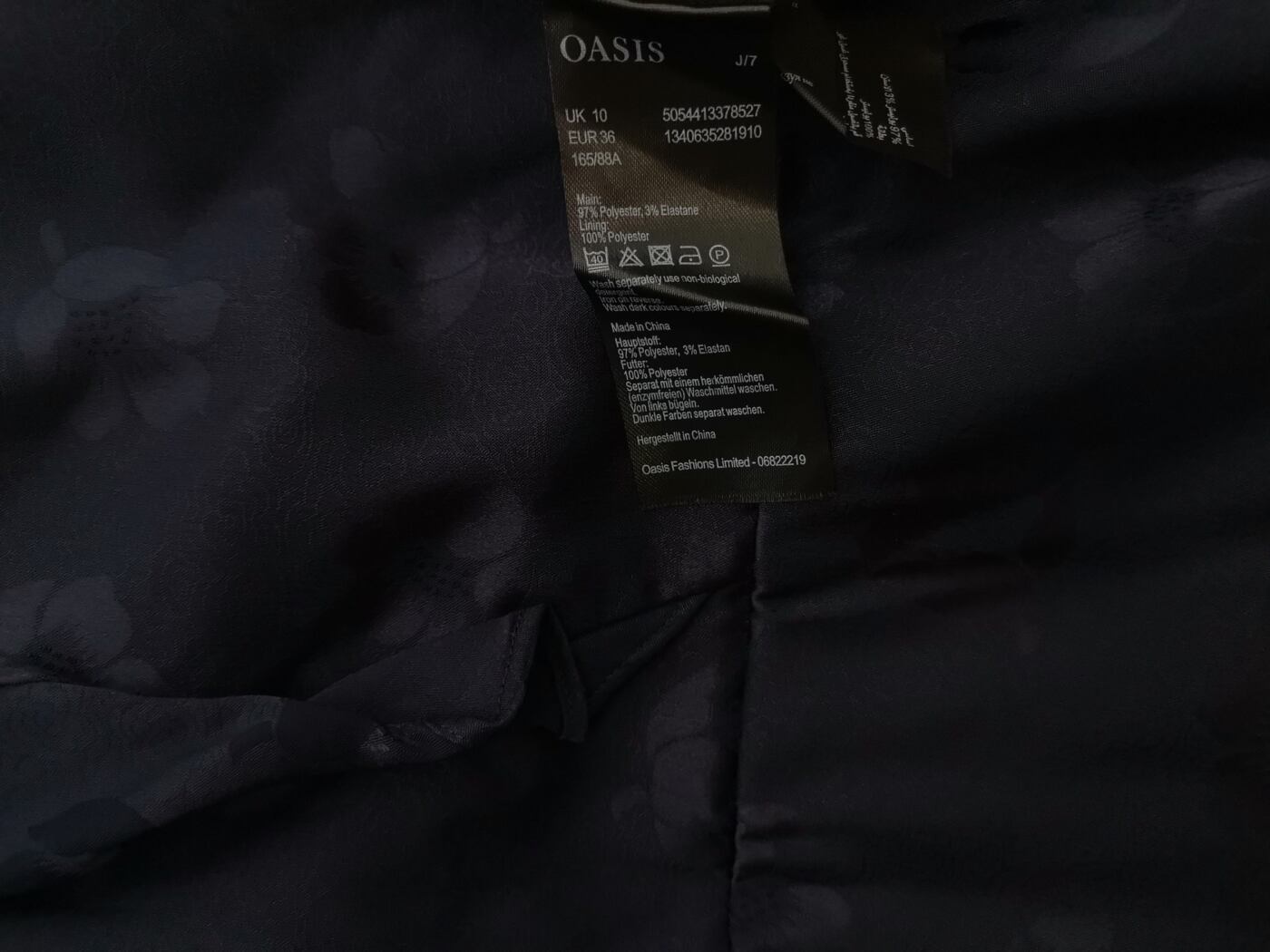 Oasis Rozmiar 10 (38) Kolor Granatowy W serek Sukienka A-Line Krótki rękaw Midi