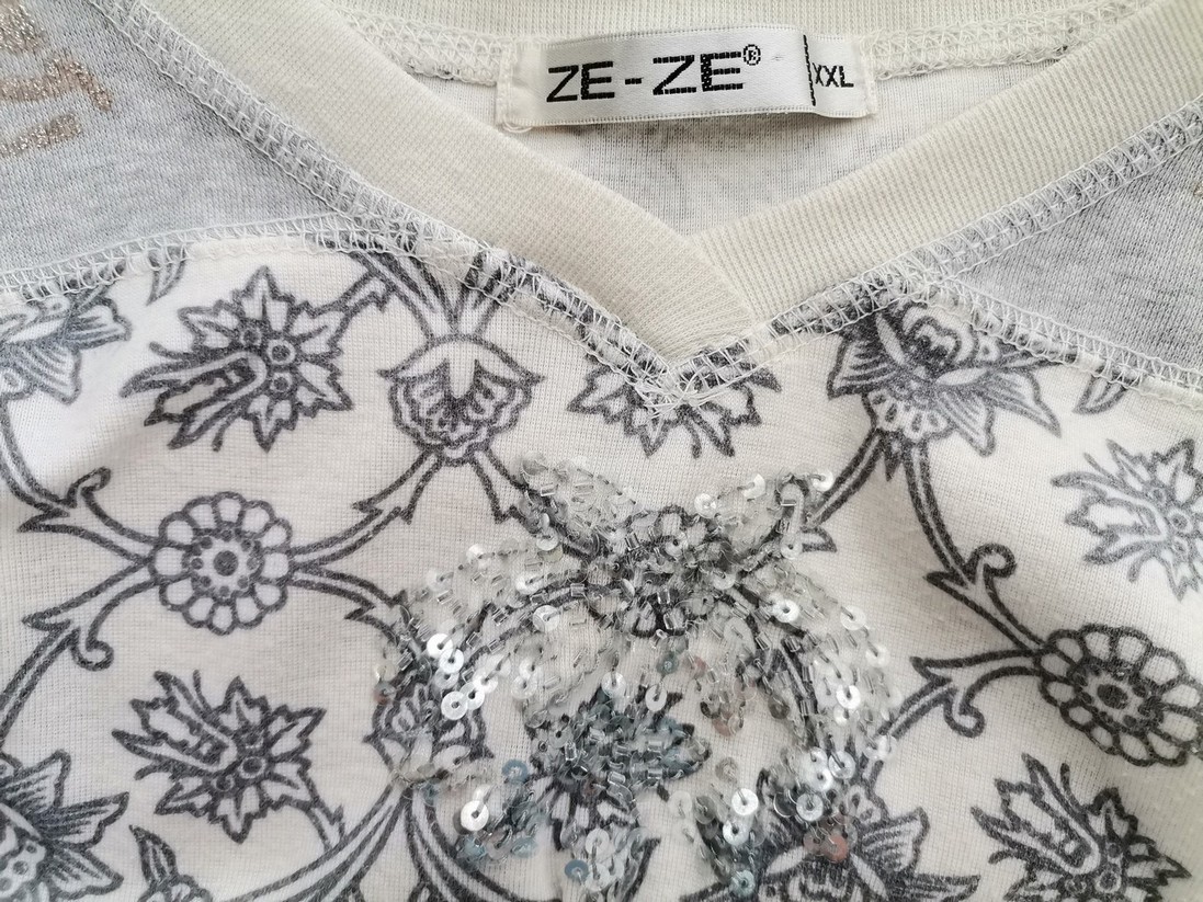 Ze - ze Rozmiar XXL Kolor Szary W serek Bluzka Długi rękaw Materiał Bawełna 100%