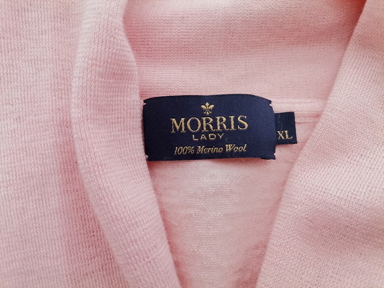 IMG_20220504_112846.jpg Morris Rozmiar XL Kolor Różowy W serek Długi Kardigan Wiązany Długi rękaw Materiał Wełna Merino Cienka dzianina