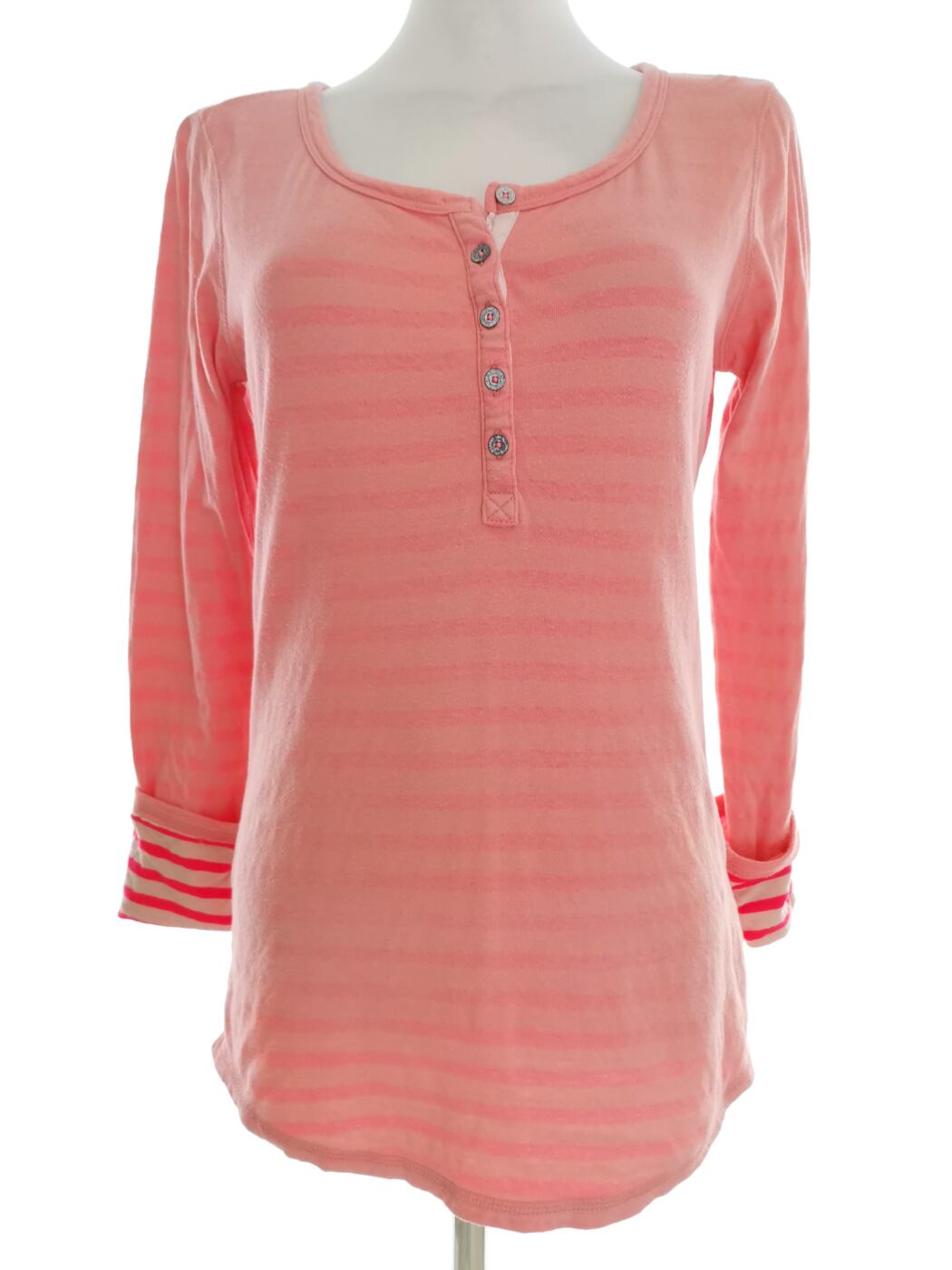 Maison scotch Rozmiar 1 (38) Kolor Różowy Pasy Okrągły dekolt Bluzka Popover Guziki Rękaw 3/4 Materiał Bawełna