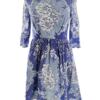 Topshop Rozmiar 12 (40) Kolor Niebieski Okrągły dekolt Sukienka A-Line Rękaw 3/4 Do Kolan