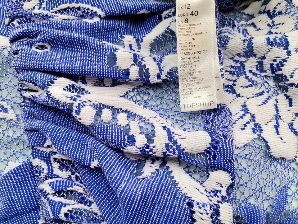 Topshop Rozmiar 12 (40) Kolor Niebieski Okrągły dekolt Sukienka A-Line Rękaw 3/4 Do Kolan Topshop Rozmiar 12 (40) Kolor Niebieski Okrągły dekolt Sukienka A-Line Rękaw 3/4 Do Kolan