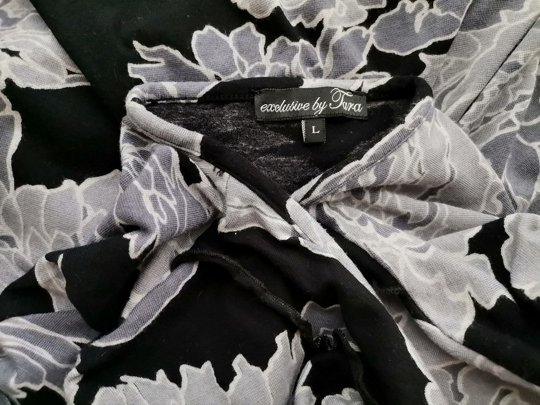 Exclusive by Tara Rozmiar L Kolor Czarny W serek Sukienka Zawijana Rękaw 3/4 Midi Materiał Wiskoza Exclusive by Tara Rozmiar L Kolor Czarny W serek Sukienka Zawijana Rękaw 3/4 Midi Materiał Wiskoza