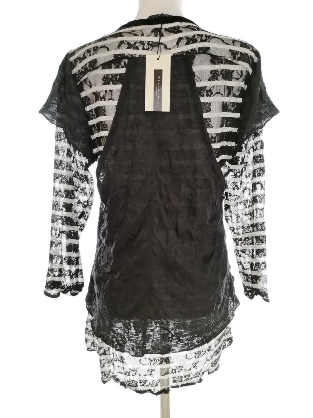 Wearhouse Rozmiar M Kolor Czarny Pasy Okrągły dekolt Tunika Bluzka Rękaw 3/4 Wearhouse Rozmiar M Kolor Czarny Pasy Okrągły dekolt Tunika Bluzka Rękaw 3/4