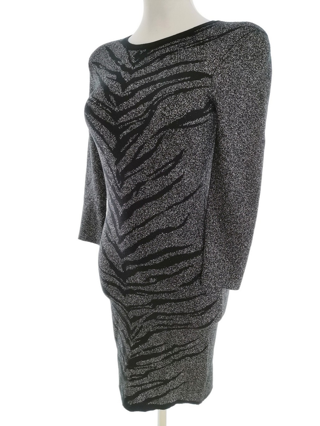 Express Rozmiar XS Kolor Czarny Crew Neck Sukienka Sweterkowa Rękaw 3/4 Do Kolan Materiał Rayon