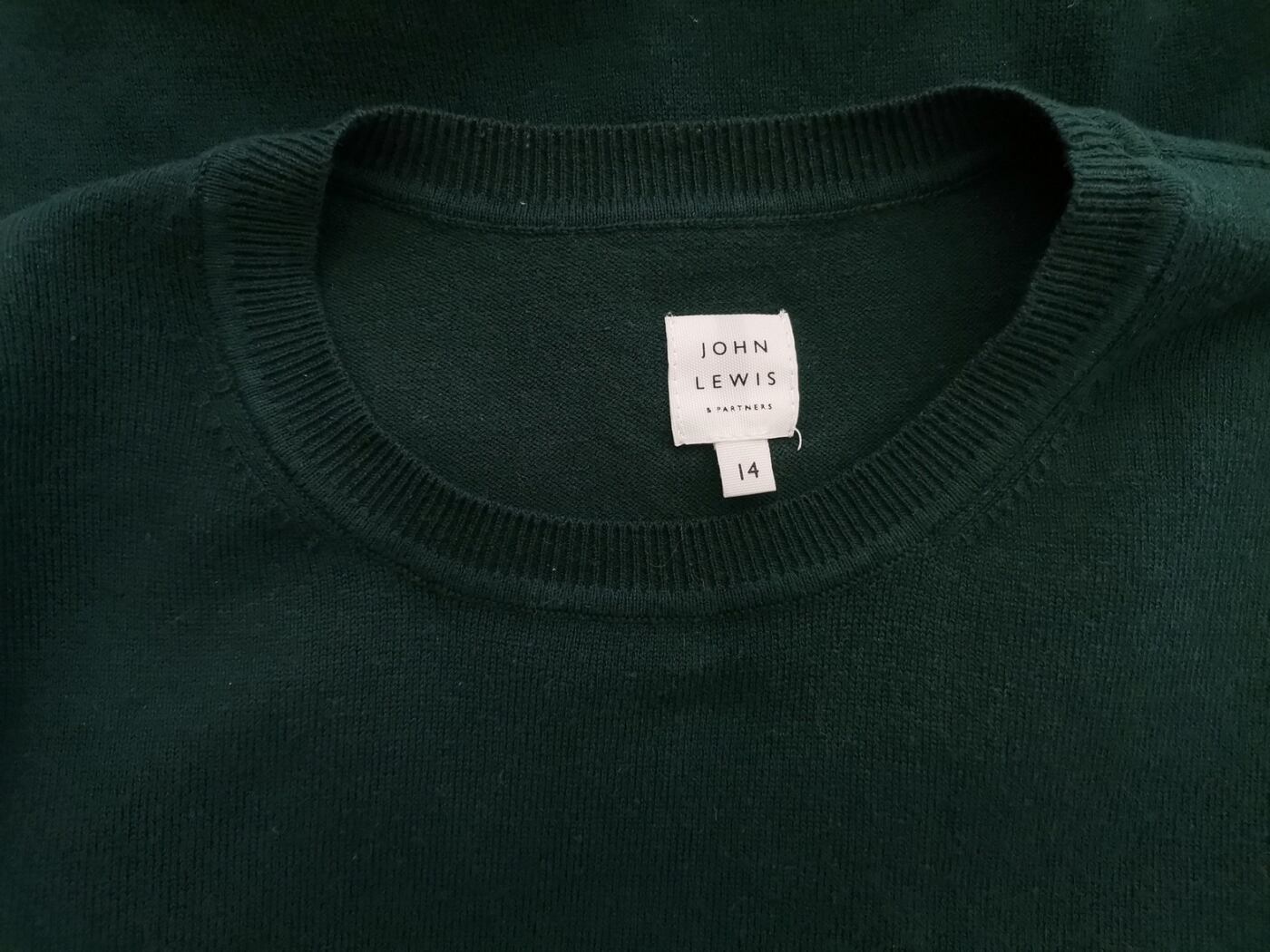 IMG_20220511_124235.jpg John Lewis Rozmiar 14 (42) Kolor Szmaragdowy Crew Neck Sweter Długi rękaw Materiał Bawełna Cienka dzianina