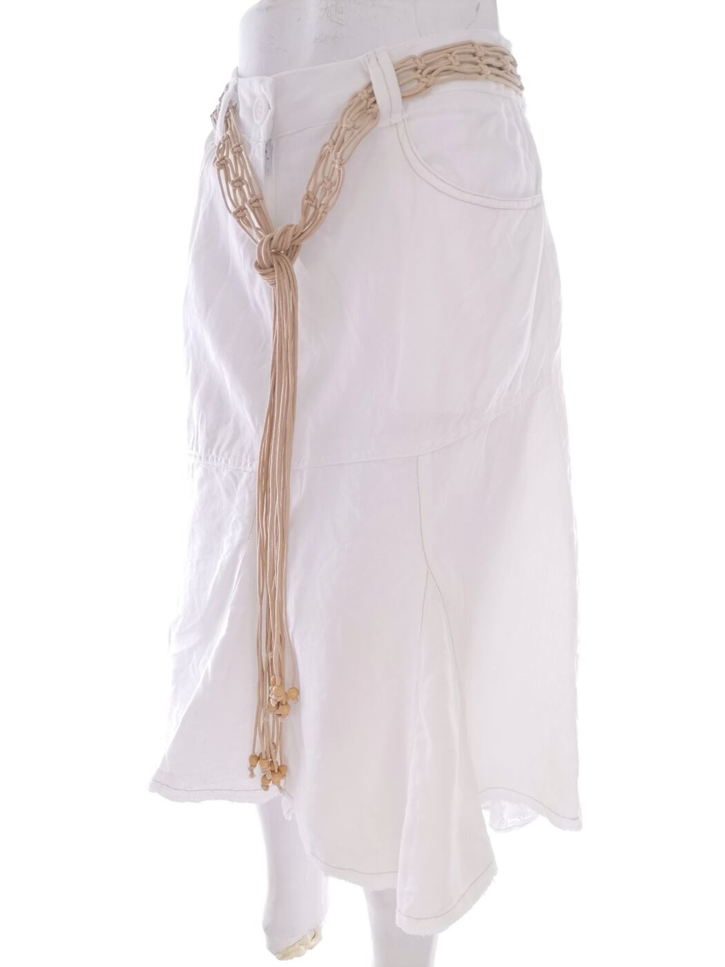 Life Love Fashion Rozmiar 10 (38) Kolor Biały A-Line Spódnica Midi Materiał Len 100%
