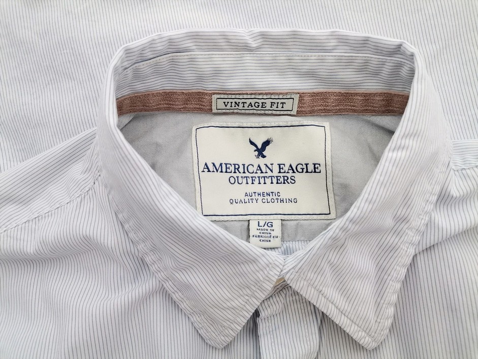 IMG_20220516_112830.jpg American Eagle Rozmiar L Kolor Niebieski Kołnierz Męska Koszula Casual Długi rękaw Materiał Bawełna 100%