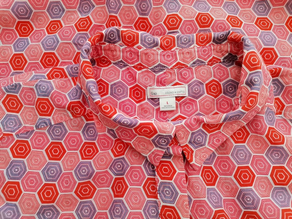Gap Rozmiar L Kolor Pomarańczowy Romby Kołnierz Tunika Zapinana Bluzka Bezrękawnik Materiał Bawełna