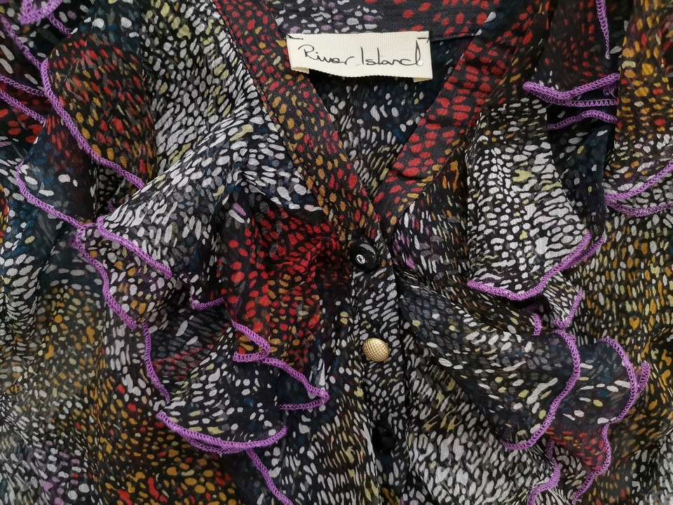 IMG_20220517_121314.jpg River island Rozmiar 8 (34) Kolor Czarny Kołnierz Bluzka Peplum Krótki rękaw Materiał Jedwab 100%