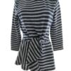 Savida Rozmiar S (38) Kolor Granatowy Pasy Crew Neck Bluzka Peplum Rękaw 3/4
