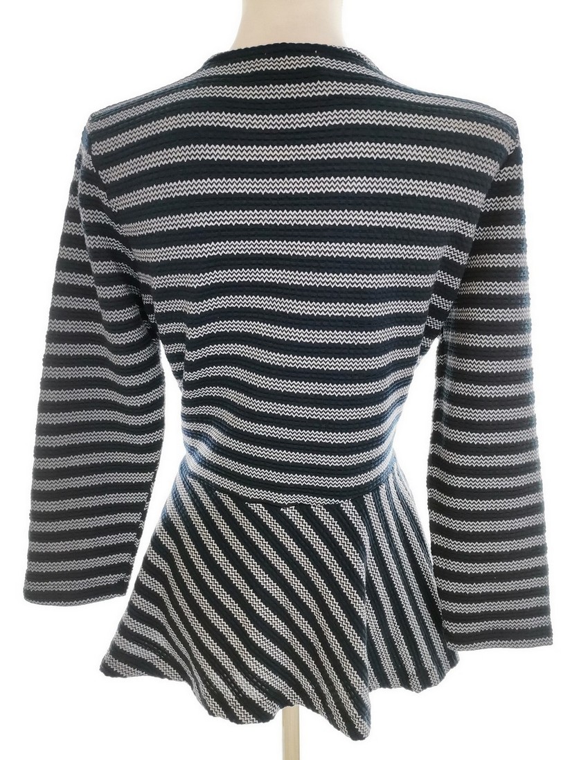 IMG_20220517_125027.jpg Savida Rozmiar S (38) Kolor Granatowy Pasy Crew Neck Bluzka Peplum Rękaw 3/4