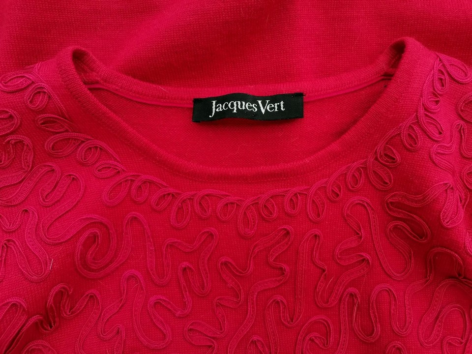 IMG_20220518_134733.jpg Jacques Vert Rozmiar L Kolor Fuksja Geometryczny Crew Neck Bluzka Krótki rękaw Materiał Wełna