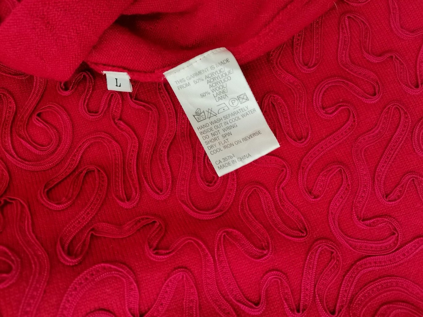 IMG_20220518_134746.jpg Jacques Vert Rozmiar L Kolor Fuksja Geometryczny Crew Neck Bluzka Krótki rękaw Materiał Wełna