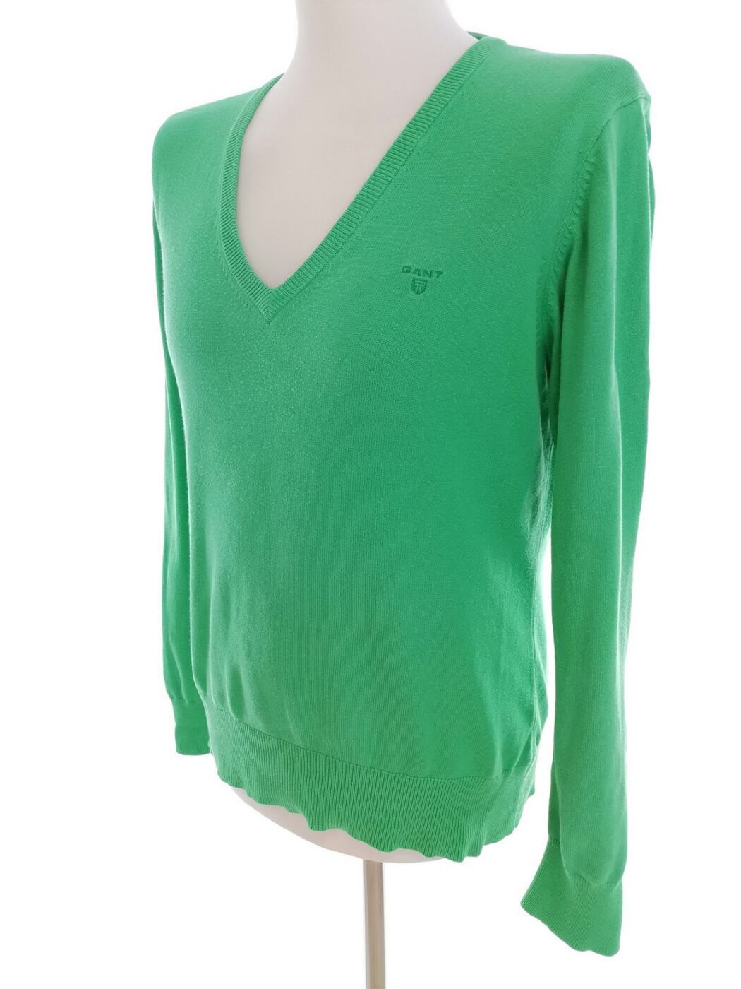 Gant Rozmiar XL Kolor Zielony W serek Sweter Długi rękaw Materiał Bawełna 100% Cienka dzianina