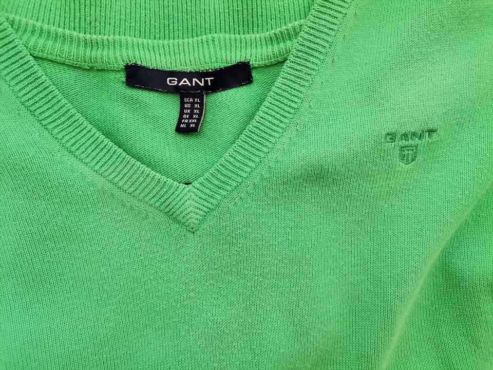 Gant Rozmiar XL Kolor Zielony W serek Sweter Długi rękaw Materiał Bawełna 100% Cienka dzianina