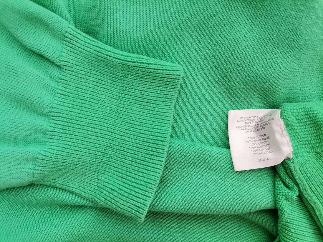 Gant Rozmiar XL Kolor Zielony W serek Sweter Długi rękaw Materiał Bawełna 100% Cienka dzianina