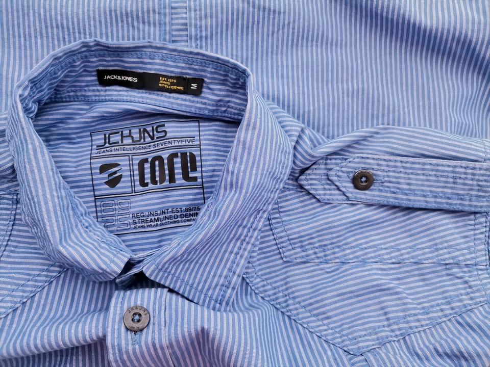 IMG_20220519_122137.jpg Jack & jones Rozmiar M Kolor Niebieski Pasy Kołnierz Męska Koszula Casual Długi rękaw Materiał Bawełna 100%