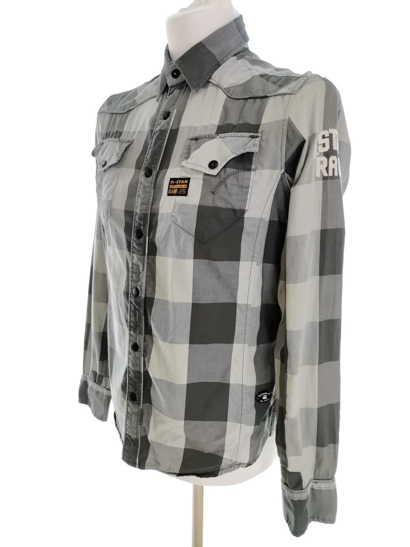 IMG_20220523_115044.jpg G-Star Raw Rozmiar M Kolor Szary Krata Kołnierz Męska Koszula Casual Długi rękaw Materiał Bawełna 100%